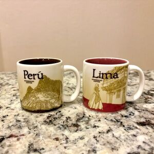 Starbucks Peru and Lima Mugs - Gold and Brown